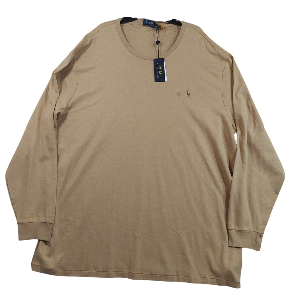 Polo Ralph Lauren T-Shirt Mens 4XLT Camel Long Sleeve Cotton‎ Flesh Pony Logo